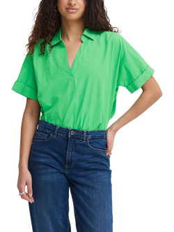 ICHI Lmana Collar V-Neck Top, Green, Green