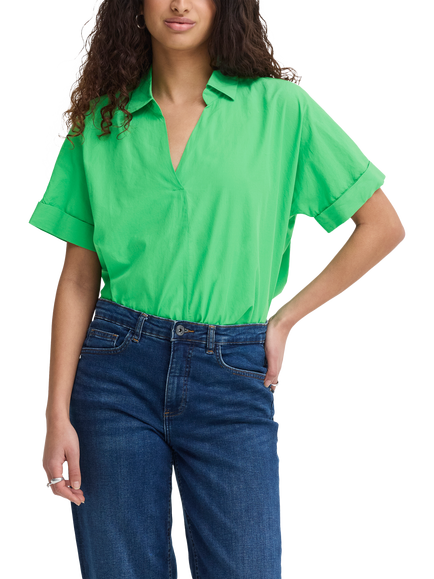 ICHI Lmana Collar V-Neck Top, Green, Green