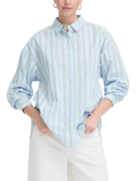 ICHI Samia Relaxed Fit Stripe Shirt, Powder Blue, Powder Blue