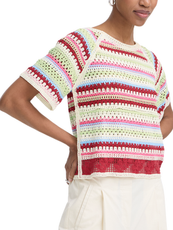ICHI Bandie Stripe Crochet Top, Multi, Multi