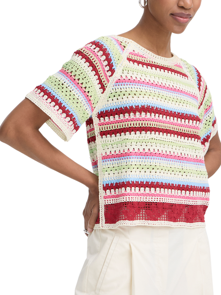 ICHI Bandie Stripe Crochet Top, Multi, Multi