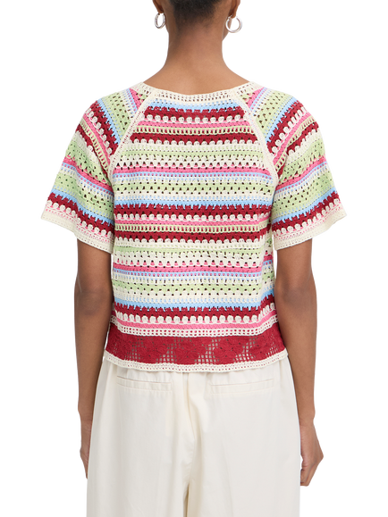 ICHI Bandie Stripe Crochet Top, Multi - view 2, Multi