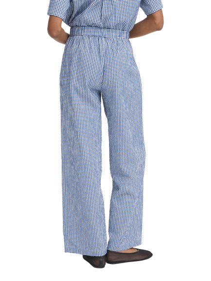 ICHI Jilma Gingham Wide Leg Trousers, Sodalite Blue/White - view 2, Sodalite Blue/White