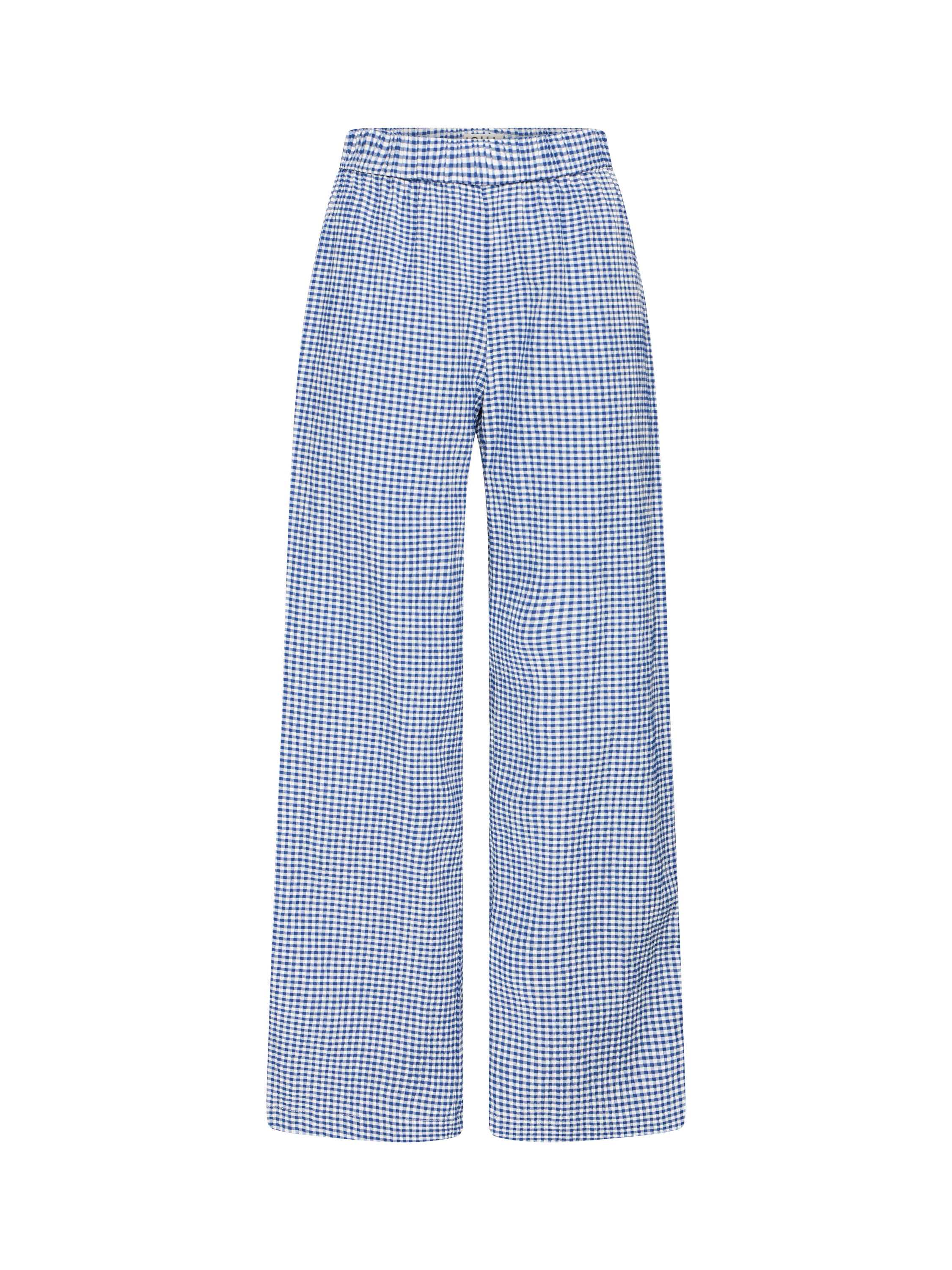 ICHI Jilma Gingham Wide Leg Trousers, Sodalite Blue/White