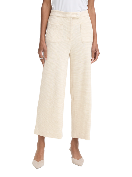 ICHI Kate Lumina Textured Cropped Trousers, Almond Milk, Almond Milk