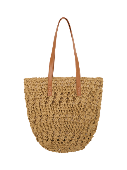 ICHI Freja Woven Tote Bag, Golden Brown, Golden Brown