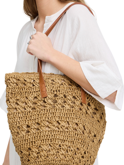 ICHI Freja Woven Tote Bag, Golden Brown - view 2, Golden Brown
