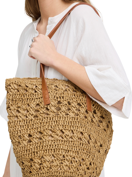 ICHI Freja Woven Tote Bag, Golden Brown - view 2, Golden Brown