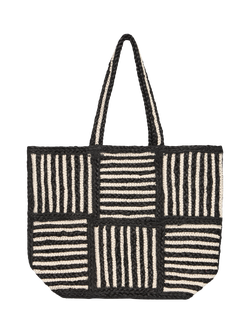 ICHI Iaisa Jute Stripe Tote Bag, Black, Black
