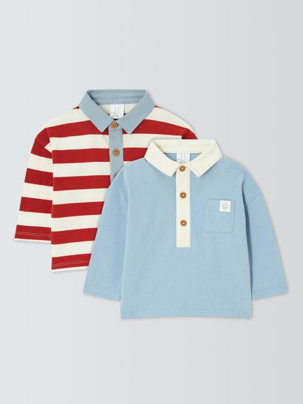 John Lewis Baby Rugby Top, Pack of 2, Multi, Multi