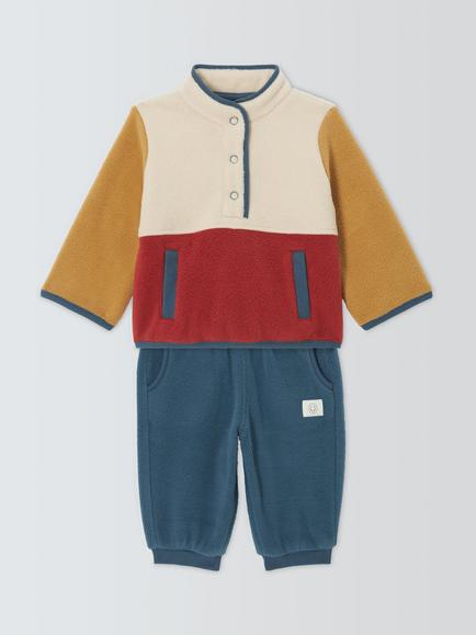John Lewis Baby Micro Fleece Colourblock Jumper & Joggers Set, Multi, Multi