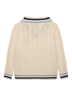 Trotters Kids' Cable Knit V-Neck Cricket Jumper, Ecru - view 2, Ecru