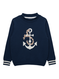 Trotters Kids' Knitted Anchor Jumper, Navy, Navy