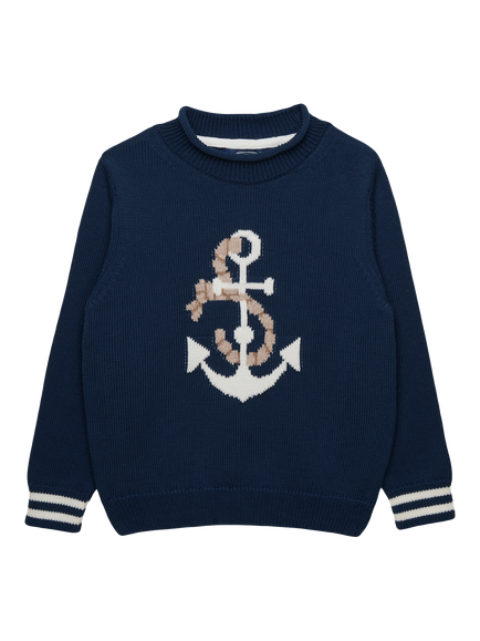 Trotters Kids' Knitted Anchor Jumper, Navy, Navy