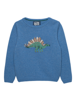 Trotters Kids' Dinosaur Wool Blend Jumper, Blue, Blue