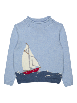 Trotters Kids' Knitted Sailboat Jumper, Blue Multi, Blue Multi