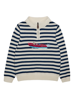 Trotters Kids' Knitted Half Zip Speed Boat Jumper, Navy, Navy