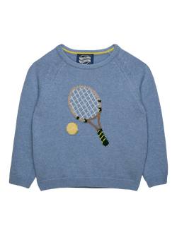 Trotters Kids' Long Sleeve Tennis Jumper, Pale Blue Marl, Pale Blue Marl