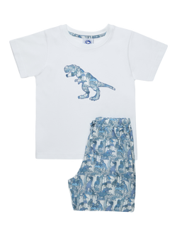 Trotters Kids' Liberty Claws Roars N’ Dinosaurs Print Pyjama Set, Blue/White, Blue/White