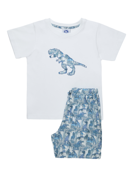 Trotters Kids' Liberty Claws Roars N’ Dinosaurs Print Pyjama Set, Blue/White, Blue/White