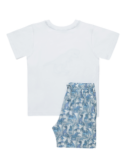 Trotters Kids' Liberty Claws Roars N’ Dinosaurs Print Pyjama Set, Blue/White - view 2, Blue/White