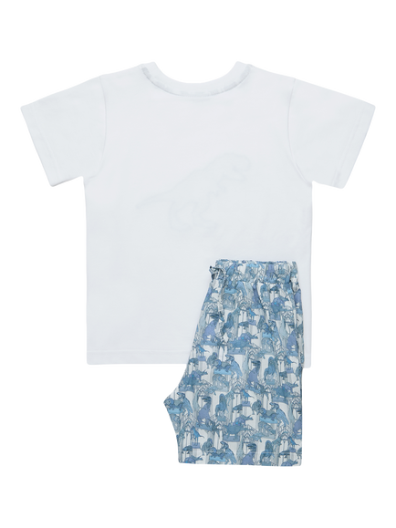 Trotters Kids' Liberty Claws Roars N’ Dinosaurs Print Pyjama Set, Blue/White - view 2, Blue/White