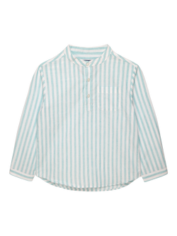 Trotters Kids' Oscar Cotton Blend Collarless Striped Shirt, Sage, Sage