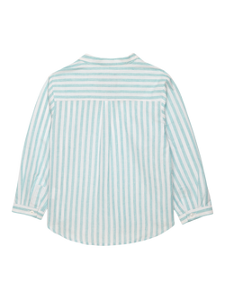 Trotters Kids' Oscar Cotton Blend Collarless Striped Shirt, Sage - view 2, Sage