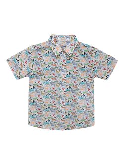 Trotters Kids' Zoo Print Short Sleeve Shirt, Blue, Blue