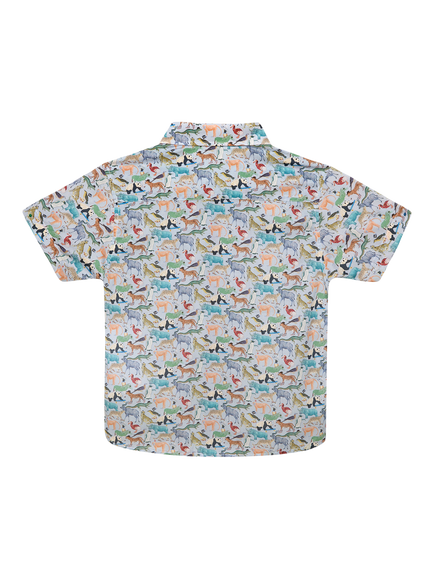 Trotters Kids' Zoo Print Short Sleeve Shirt, Blue - view 2, Blue