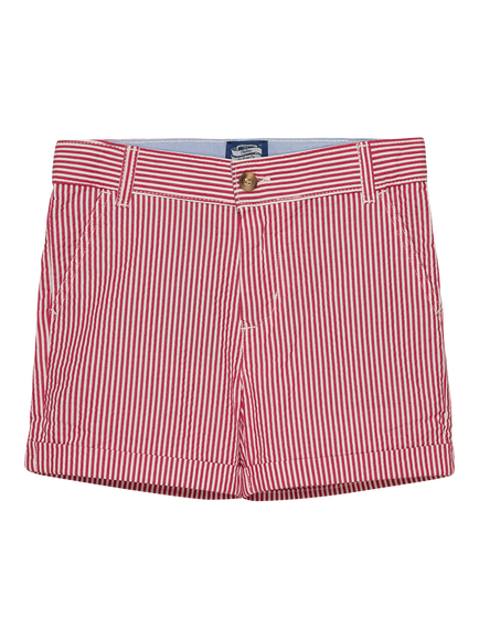 Trotters Kids' Charlie Cotton Chino Shorts, Red Stripe, Red Stripe