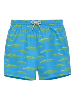 Trotters Kids' Printed Drawstring Swim Shorts, Blue/Crocodile, Blue/Crocodile