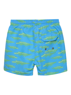 Trotters Kids' Printed Drawstring Swim Shorts, Blue/Crocodile - view 2, Blue/Crocodile