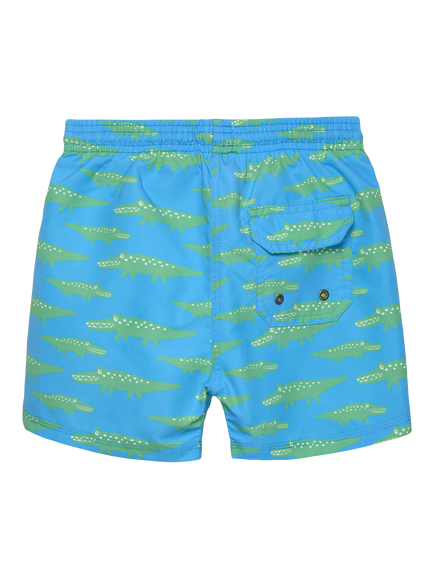 Trotters Kids' Printed Drawstring Swim Shorts, Blue/Crocodile - view 2, Blue/Crocodile