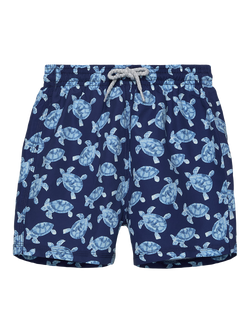 Trotters Kids' Printed Drawstring Swim Shorts, Navy/Turtle, Navy/Turtle