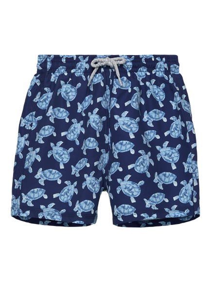 Trotters Kids' Printed Drawstring Swim Shorts, Navy/Turtle, Navy/Turtle