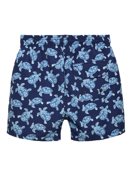 Trotters Kids' Printed Drawstring Swim Shorts, Navy/Turtle - view 2, Navy/Turtle