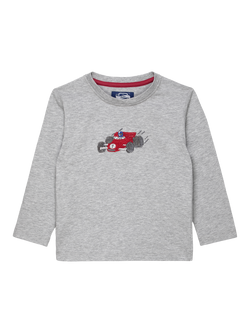 Trotters Kids' Long Sleeve Race Car T-Shirt, Grey Marl, Grey Marl