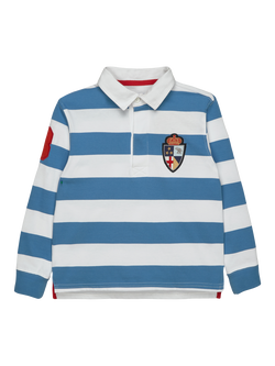 Trotters Kids' Long Sleeve Striped Rugby Shirt, Blue/White, Blue/White