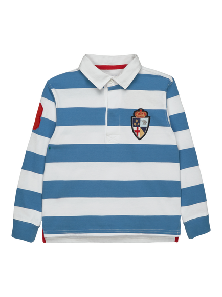Trotters Kids' Long Sleeve Striped Rugby Shirt, Blue/White, Blue/White