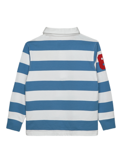 Trotters Kids' Long Sleeve Striped Rugby Shirt, Blue/White - view 2, Blue/White