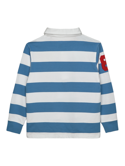 Trotters Kids' Long Sleeve Striped Rugby Shirt, Blue/White - view 2, Blue/White