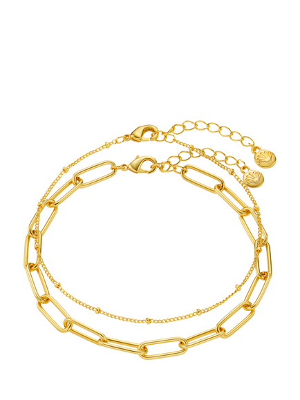 Orelia Chain Link and Satellite Bracelet Duo, Pack of 2, Pale Gold, Pale Gold