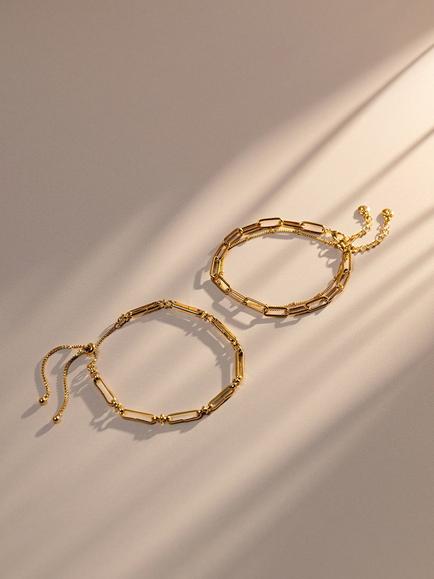 Orelia Chain Link and Satellite Bracelet Duo, Pack of 2, Pale Gold - view 2, Pale Gold