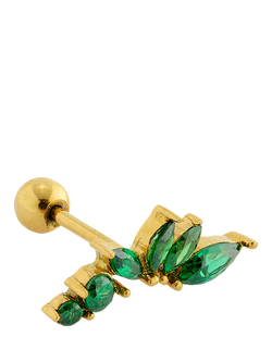 Orelia Curved Cluster Barbell Earring, Emerald, Emerald