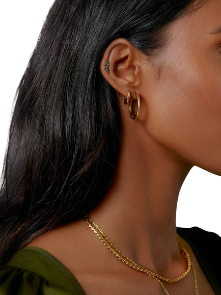 Orelia Curved Cluster Barbell Earring, Emerald - view 2, Emerald