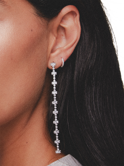 Orelia Pavé Mini Micro Hoop Earrings, Silver - view 2, Silver