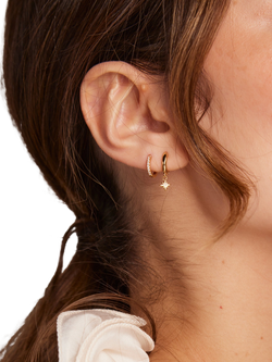 Orelia Starburst Cubic Zirconia Micro Huggie Hoop Earrings, Gold - view 2, Gold