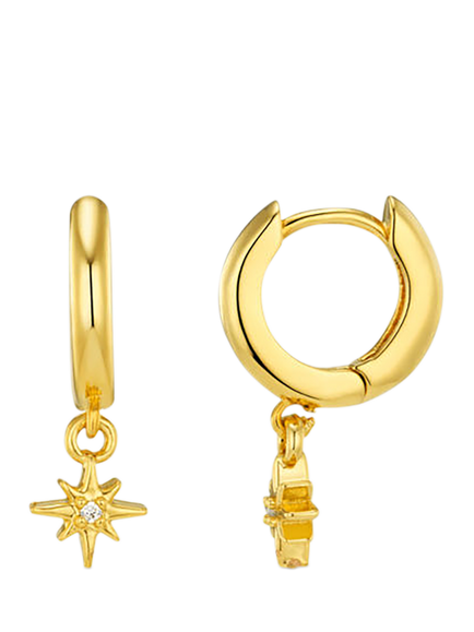 Orelia Starburst Cubic Zirconia Micro Huggie Hoop Earrings, Gold - view 2, Gold