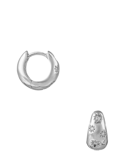 Orelia Tapered Crystal Starburst Huggie Hoop Earrings, Silver, Silver